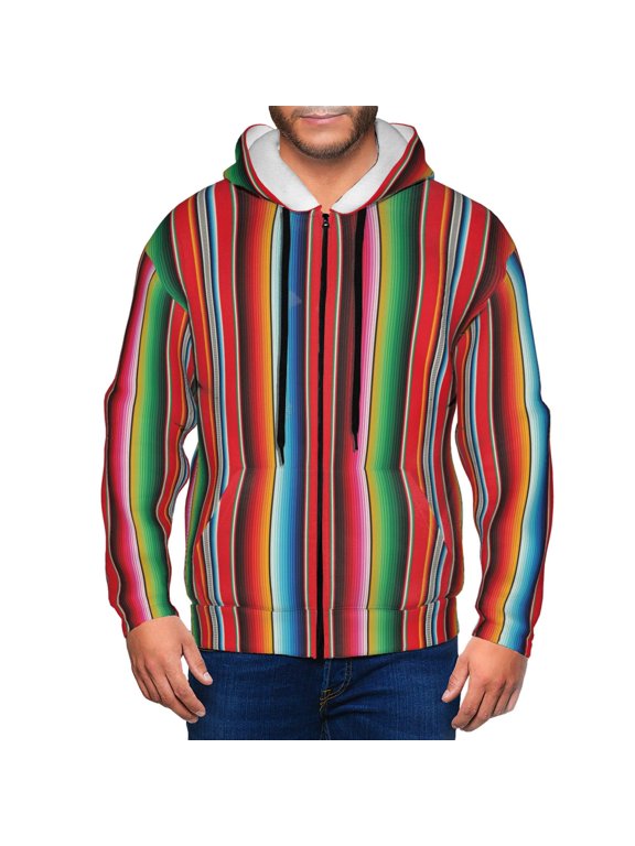Mexican Serape Blanket Stripes Print Hoodies for Men, Pullover & Full Zip, Breathable Zip up Hoodie, Sweatshirt-Small