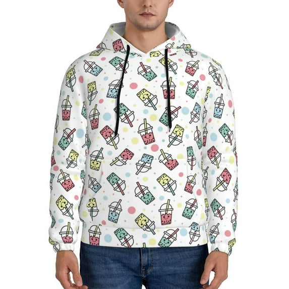 Honeii Milk Tea Pattern Mens Hoodies Men's Loose Sleeve Sweatshirt,Pullover Hooded Sweatshirt for Men,Essentials Hoodie-Large