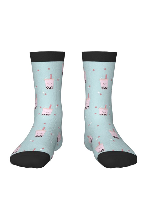 Milk Tea Print Children's Colorful Socks,Unisex Kids and Toddlers' Cushioned Sock,Kids Athletic Crew Socks,for Everyday Wear and Sports