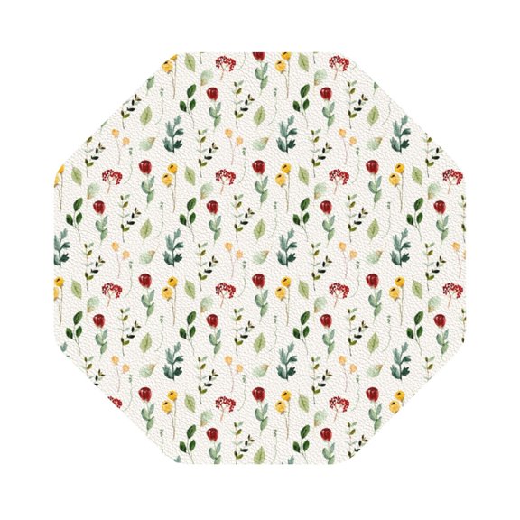 Honeii Mini Wildflower Watercolor Print Leather Coaster Set of 6, Ideal for Safeguarding Your Furniture from Drinks Spills and Effortless Cleanup,Octagon