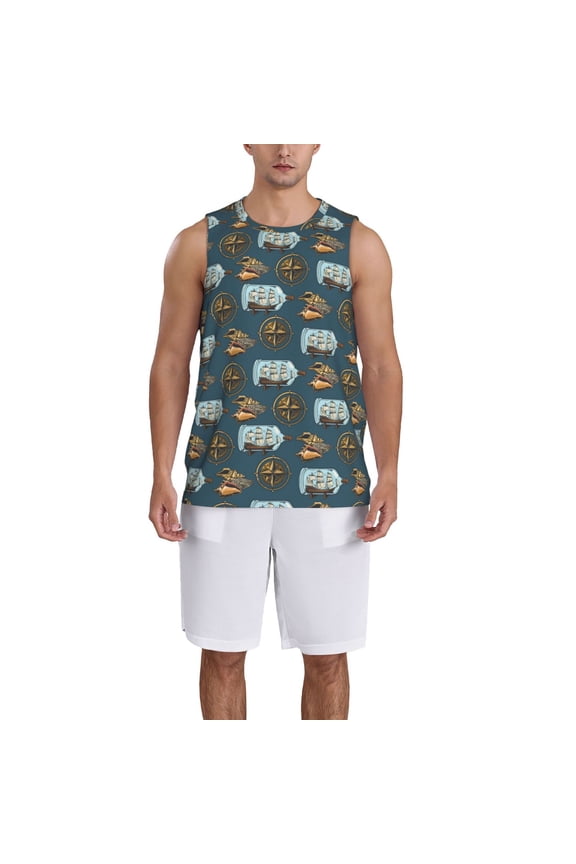 Miniature Ship In Bottle print basktball shirt for men and women, Unisex basketball jersey for Theme party-X-Large