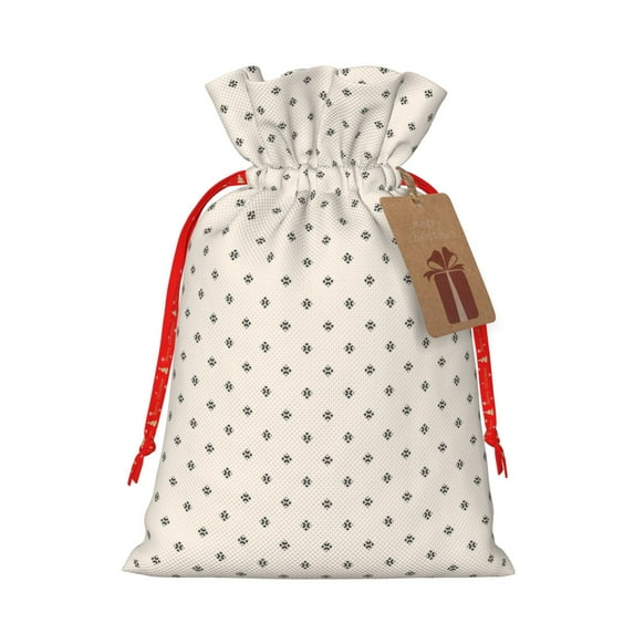 Honeii Minimalist Crosshatch Dots Print Small Burlap Bags,Christmas Drawstring Treat Bags Gift Bags Reusable Candy Goodie Wrapping Bags for Holiday Party Favors Supplies -Medium