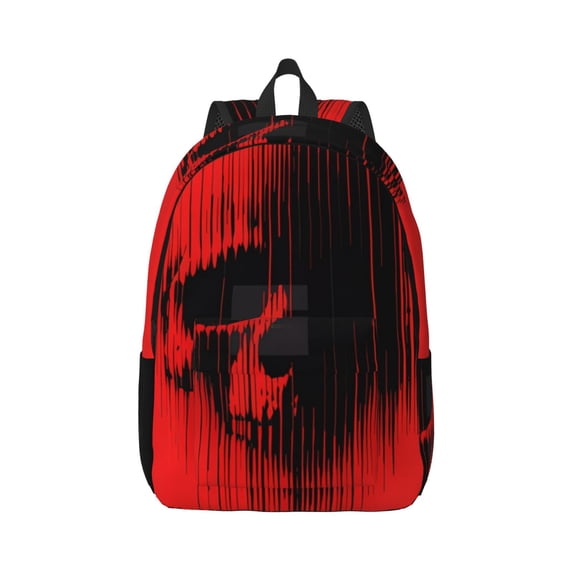 Honeii Minimalist Skull Red Print Canvas College Laptop Backpack, Durable Rucksack Travel Notebook Bag School Backpack Book Bag for Men Women-Medium