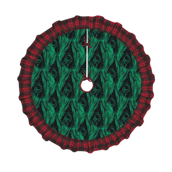 Honeii Mint Bird Feathers Pattern Christmas Tree Skirt, Christmas Ribbon Holly Winter Holiday Tree Mat Decoration-36"