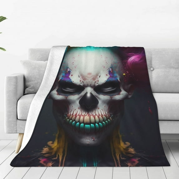 Honeii Modern Abstract Colorful Skull C Print Fleece Blanket - Throw Blanket for Bed, Sofa, Couch, Camping, and Travel , Microplush Ultra Soft Warm Blanket-50"x40"