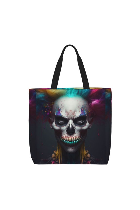 Modern Abstract Colorful Skull C Print Tote Bag, Reusable Grocery Shopping Bag,Shoulder Bag with Inner Pocket