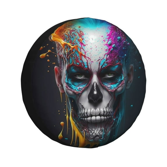 Honeii Modern Abstract Colorful Skull Print Tire Covers, Waterproof Anti-UV Sun Snow Rain Tire Covers for Trailers, RV, Camper, SUV, Truck-15 inch