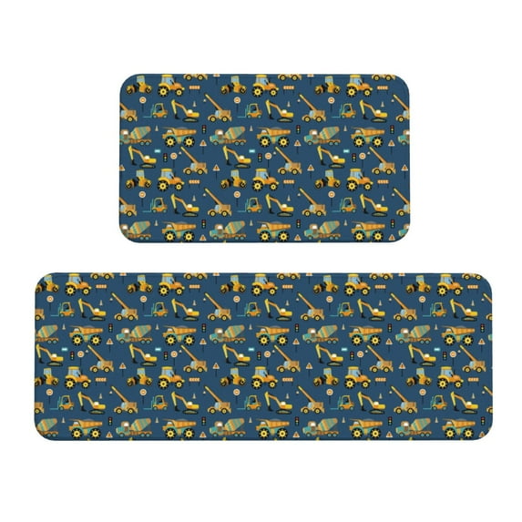 Honeii Modern Excavator Print Kitchen Mat [2 PCS] for Floor, Waterproof Non-Slip Rugs, Kitchen Decor,Standing Mat for Floor,Office, Sink, Laundry
