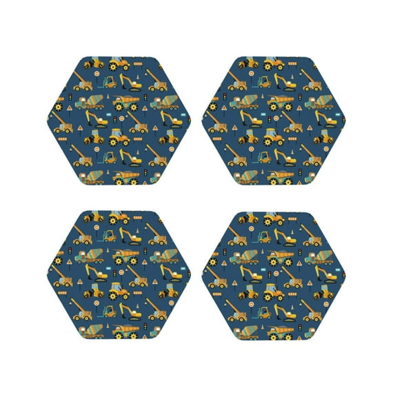 Honeii Modern Excavator print Leather Coaster Set of 4, ideal for safeguarding your furniture from drinks spills and effortless cleanup-Hexagon
