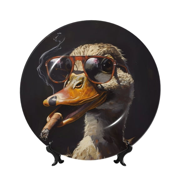 Honeii Modern Funny Duck Print Elegant Bone China Decorative Plate, Porcelain Plate,Art Crafts,Ceramic Ornaments for Home Office Wall Decor-10in