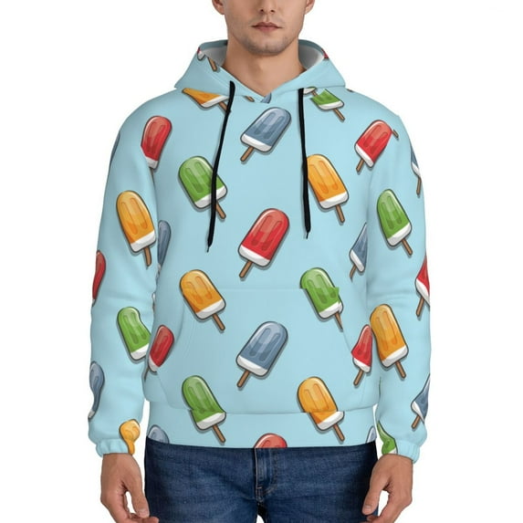 Honeii Modern Ice Cream Pattern Mens Hoodies Men's Loose Sleeve Sweatshirt,Pullover Hooded Sweatshirt for Men,Essentials Hoodie-Large