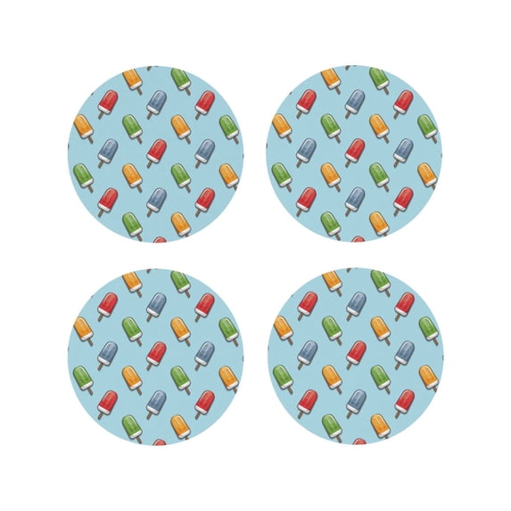 Honeii Modern Ice Cream print Leather Coaster Set of 4, ideal for safeguarding your furniture from drinks spills and effortless cleanup-Round Shape