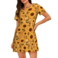 thumbnail image 1 of Honeii Modern Wood Grain Sunflower Print Women's Loose Short Sleeve Nightgown, Soft Cotton Sleepwear, Comfy Loose Fit Pajama Dress for Sleep and Lounge, 1 of 6