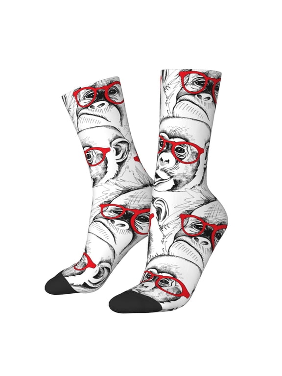 Monkey Print Adult Socks,Crew Socks,Casual Calf Socks,Daily Wear Socks for Men & Women, Perfect for Sports, Casual and Everyday Use