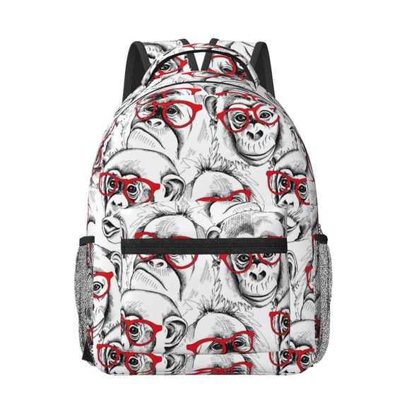 Honeii Monkey Print Backpack for School,15.6 inch Laptop Back Pack for High School and College Students, Waterproof Computer Bookbag-One Size