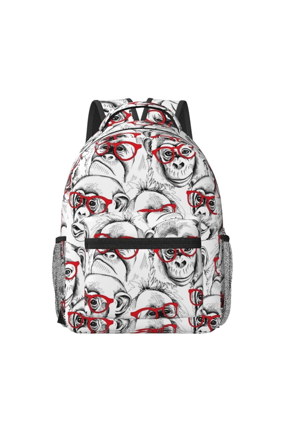 Monkey Print Backpack for School,15.6 inch Laptop Back Pack for High School and College Students, Waterproof Computer Bookbag-One Size