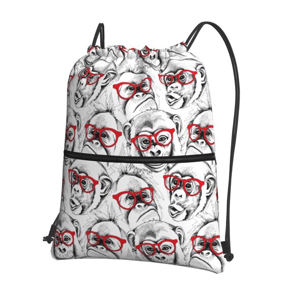 Honeii Monkey Print Drawstring Backpack,String Bag,Sackpack Cinch Water Resistant Nylon for Gym Shopping Sport Yoga