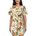 thumbnail image 1 of Honeii Monkeys in the Jungle for Women's Summer Pajama Set featuring Soft Short Sleeve Shirt & Matching Bottoms with Convenient Pockets for Relaxed Home Wear-Small, 1 of 6