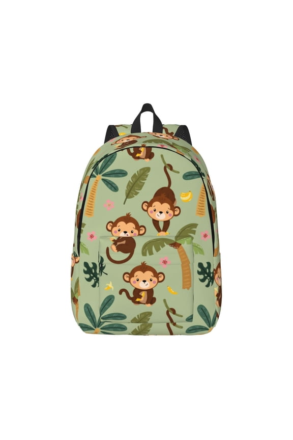 Monkeys Swinging from Palms Print Canvas College Laptop Backpack, Durable Rucksack Travel Notebook Bag School Backpack Book Bag for Men Women-Medium