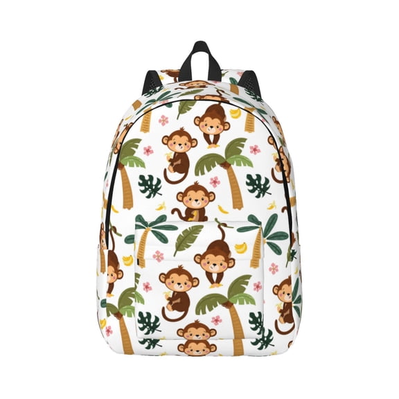 Honeii Monkeys Swinging from Palms Print Canvas College Laptop Backpack, Durable Rucksack Travel Notebook Bag School Backpack Book Bag for Men Women-Small