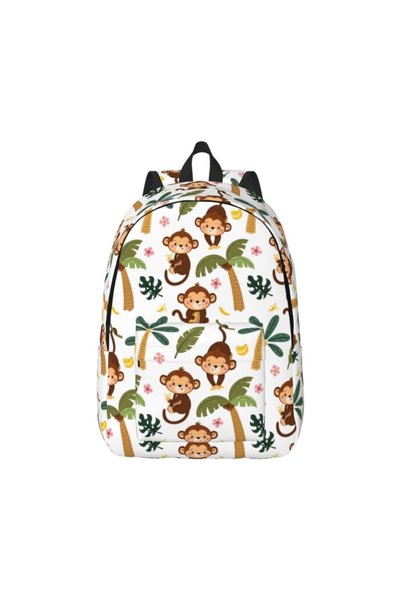 Monkeys Swinging from Palms Print Canvas College Laptop Backpack, Durable Rucksack Travel Notebook Bag School Backpack Book Bag for Men Women-Small