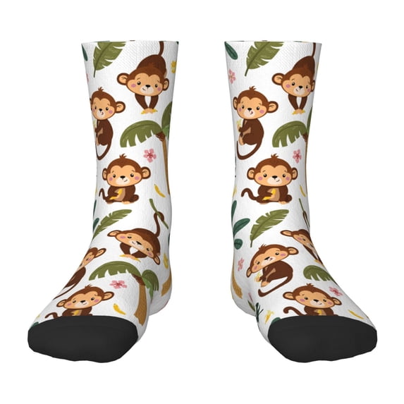 Honeii Monkeys Swinging from Palms Print Children's Colorful Socks,Unisex Kids and Toddlers' Cushioned Sock,Kids Athletic Crew Socks,for Everyday Wear and Sports