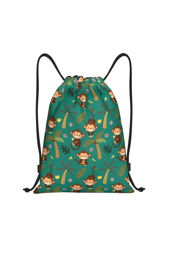 Monkeys Swinging from Palms Print Drawstring Backpack,Drawstring Bags String Backpack Gym Cinch Sack Backpack Sport Bag Draw-Small