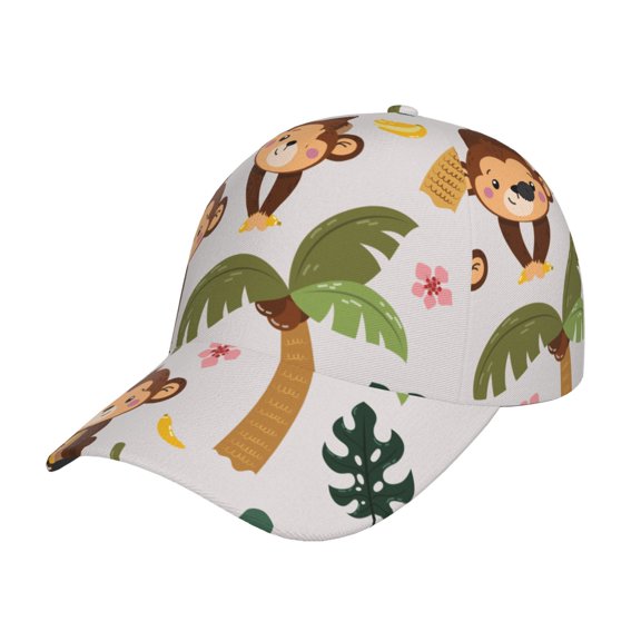 Honeii Monkeys Swinging from Palms Print Hat, Women's Baseball Hat Unisex Fit, Baseball Cap,Adjustable One Size