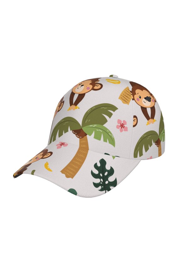 Monkeys Swinging from Palms Print Hat, Women's Baseball Hat Unisex Fit, Baseball Cap,Adjustable One Size