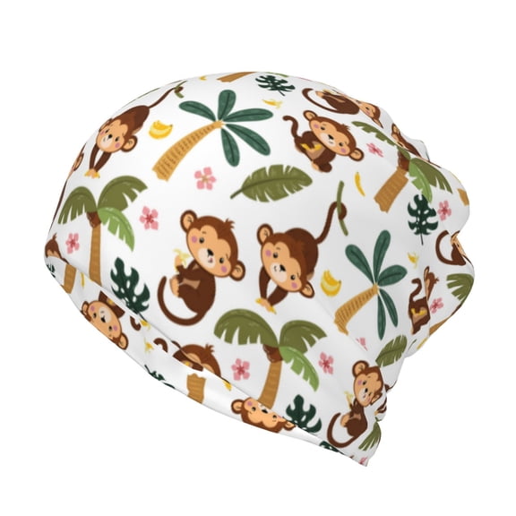 Honeii Monkeys Swinging from Palms Print Winter Beanie Daily Hat - Thermal Polar Fleece Ski Running Hat Skull Cap for Men and Women,Beanie