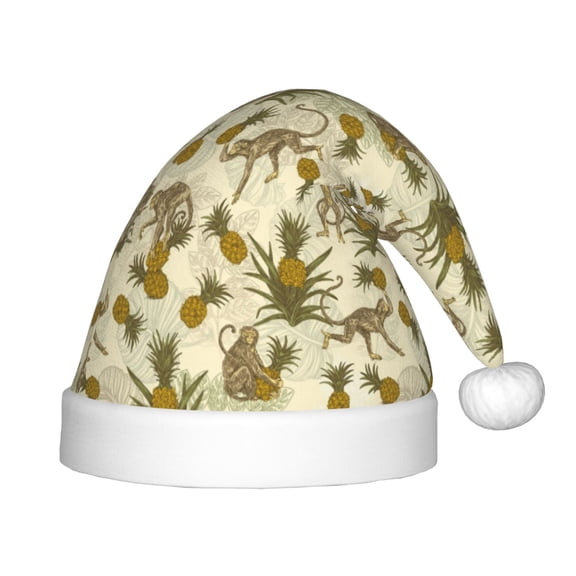 Honeii Monkeys and Pinealpples Print Hat Santa Claus Hat For Xmas Party, Christmas Caps For Boys Girls Child,Christmas Beanie