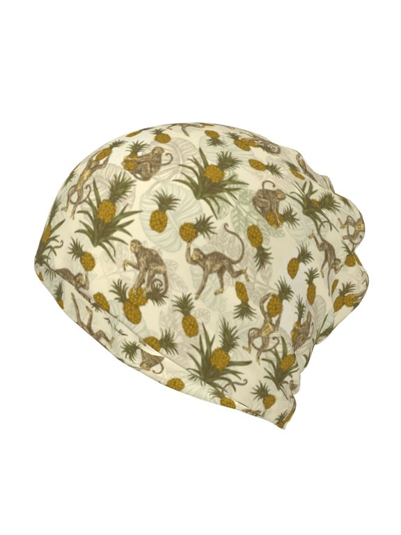 Monkeys and Pinealpples Print Winter Beanie Daily Hat - Thermal Polar Fleece Ski Running Hat Skull Cap for Men and Women,Beanie