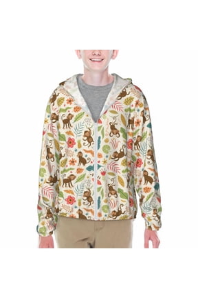Monkeys in the Jungle Print Sun Protection Jacket Hooded Cooling Shirt with Pockets Hiking Outdoor Performance-X-Large