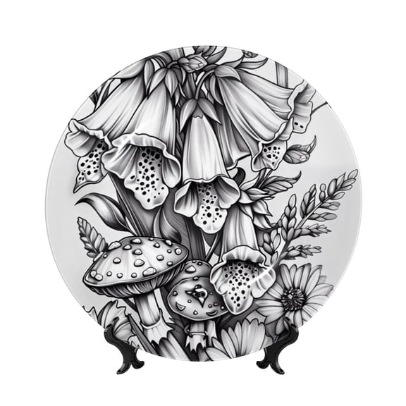 Honeii Monochrome Botanical Illustration Print Elegant Bone China Decorative Plate, Porcelain Plate,Art Crafts,Ceramic Ornaments for Home Office Wall Decor-10in