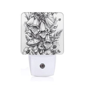Honeii Monochrome Botanical Illustration Print LED Night Light with Light Sensor, Night Lights Plug Into Wall,Ideal for Bedrooms and Hallways-US