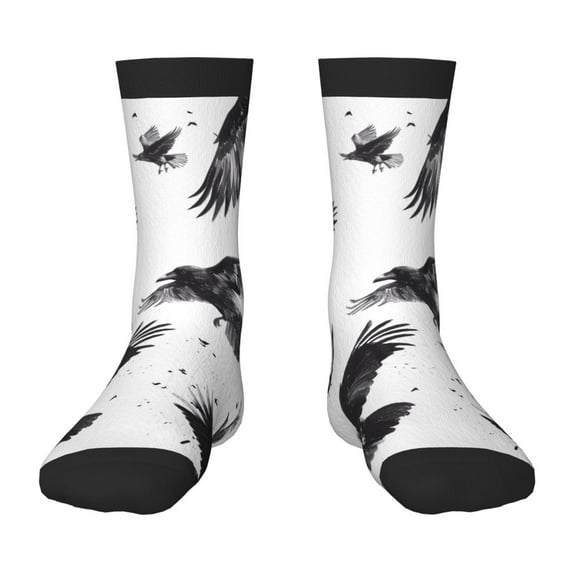 Honeii Monochrome Flying Ravens Print Children's Colorful Socks,Unisex Kids and Toddlers' Cushioned Sock,Kids Athletic Crew Socks,for Everyday Wear and Sports