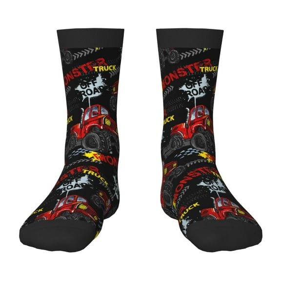 Honeii Monster Truck Print Children's Colorful Socks,Unisex Kids and Toddlers' Cushioned Sock,Kids Athletic Crew Socks,for Everyday Wear and Sports