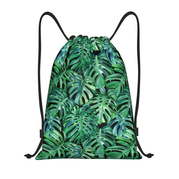 Honeii Monstera Leaves Print Drawstring Backpack,Drawstring Bags String Backpack Gym Cinch Sack Backpack Sport Bag Draw-Medium