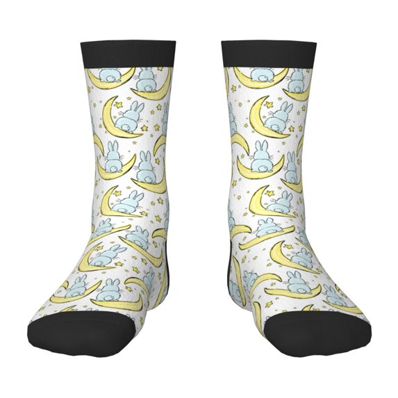 Honeii Moon And Rabbit Print Children's Colorful Socks,Unisex Kids and Toddlers' Cushioned Sock,Kids Athletic Crew Socks,for Everyday Wear and Sports