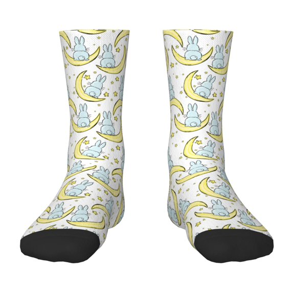 Honeii Moon And Rabbit Print Children's Colorful Socks,Unisex Kids and Toddlers' Cushioned Sock,Kids Athletic Crew Socks,for Everyday Wear and Sports