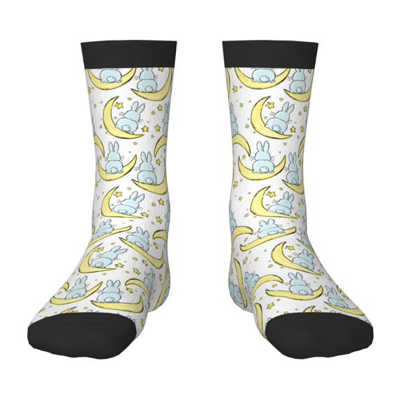 Honeii Moon And Rabbit Print Children's Colorful Socks,Unisex Kids and Toddlers' Cushioned Sock,Kids Athletic Crew Socks,for Everyday Wear and Sports