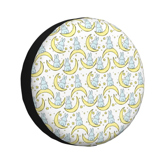 Honeii Moon And Rabbit Print Tire Covers, Waterproof Anti-UV Sun Snow Rain Tire Covers for Trailers, RV, Camper, SUV, Truck-14 inch