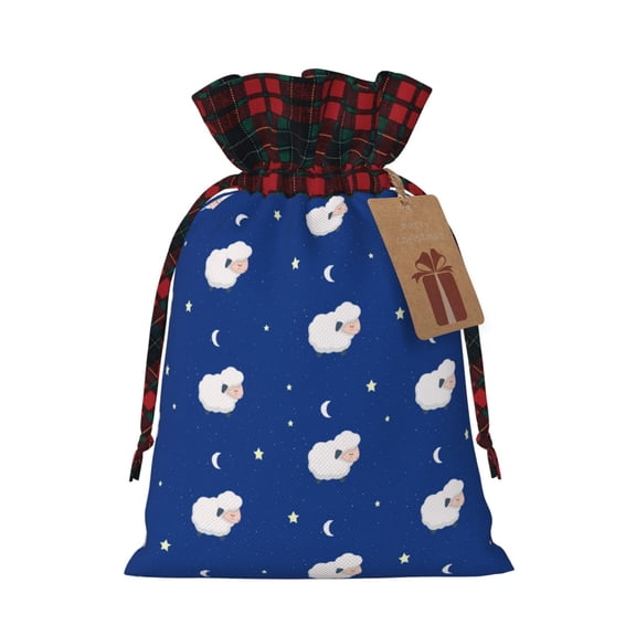 Honeii Moon Lamb Print Small Burlap Bags,Christmas Drawstring Treat Bags Gift Bags Reusable Candy Goodie Wrapping Bags for Holiday Party Favors Supplies -Black