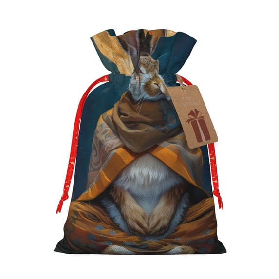 Honeii Moon Night Sky Cute Rabbit Print Small Burlap Bags,Christmas Drawstring Treat Bags Gift Bags Reusable Candy Goodie Wrapping Bags for Holiday Party Favors Supplies -Small
