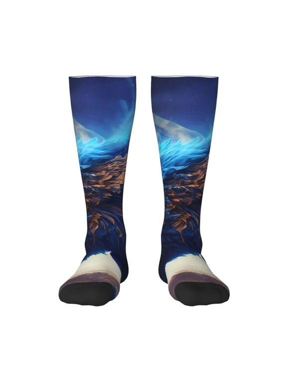 Moonlit Blue Wolf Print Long Socks,Novelty Design Socks Gift for Men and Women,Crew Socks,Calf Socks