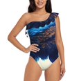 thumbnail image 1 of Honeii Moonlit Blue Wolf for women's one-piece swimsuit featuring a chic one-shoulder design experience elegance and style in the water-X-Large, 1 of 1