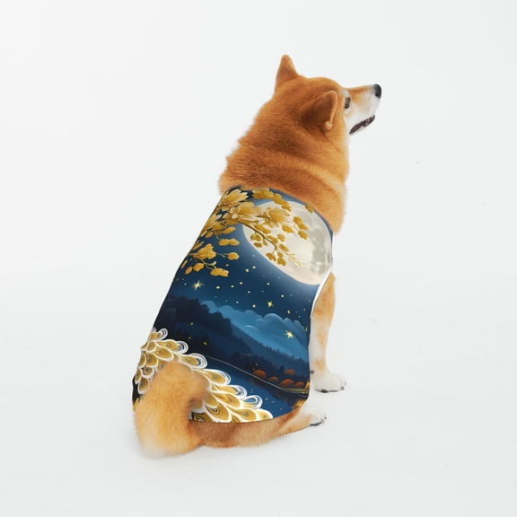 Honeii Moonlit Golden Tree Peacock Pattern 100% Cotton Dog Clothes Dog Costumes Doggie Shirts Puppy Shirt Pet Vest Tank Top Cat Tee-4X-Large