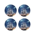thumbnail image 1 of Honeii Moonlit Night Sea Sailboat print Leather Coaster Set of 4, ideal for safeguarding your furniture from drinks spills and effortless cleanup-Round Shape, 1 of 6