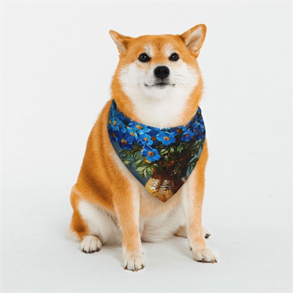 Honeii Mountain Blue Flowers Vase Print Pet Scarf Dog Bandanas for Dogs Triangle Dog Scarfs,Bandana Pet Cute Scarf Bibs for Small Medium Dogs and Cat-Large