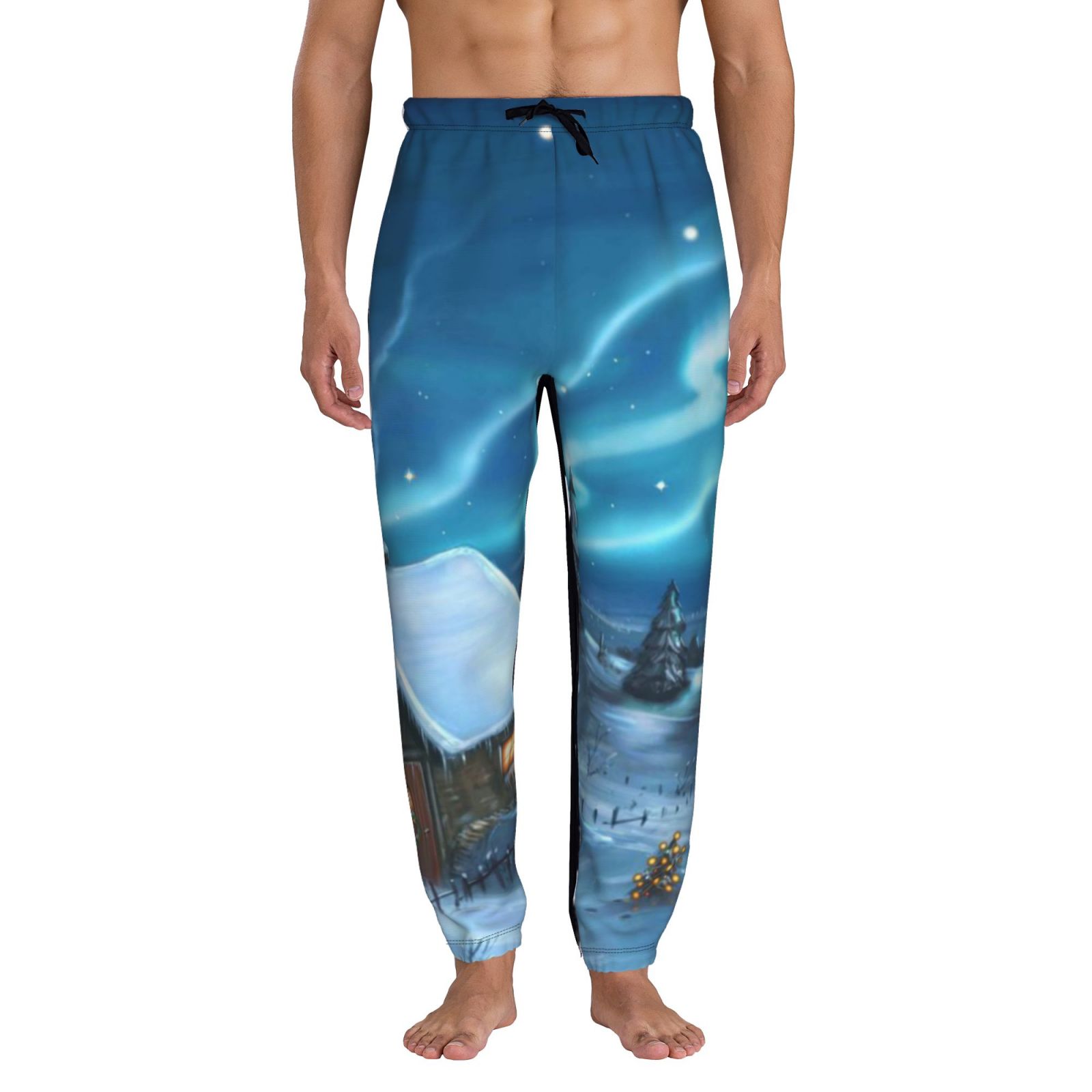 Honeii Mountain Cottage In Snow Print Mens Jogger Sweatpants Men s Lounge Pants with Pockets X Large